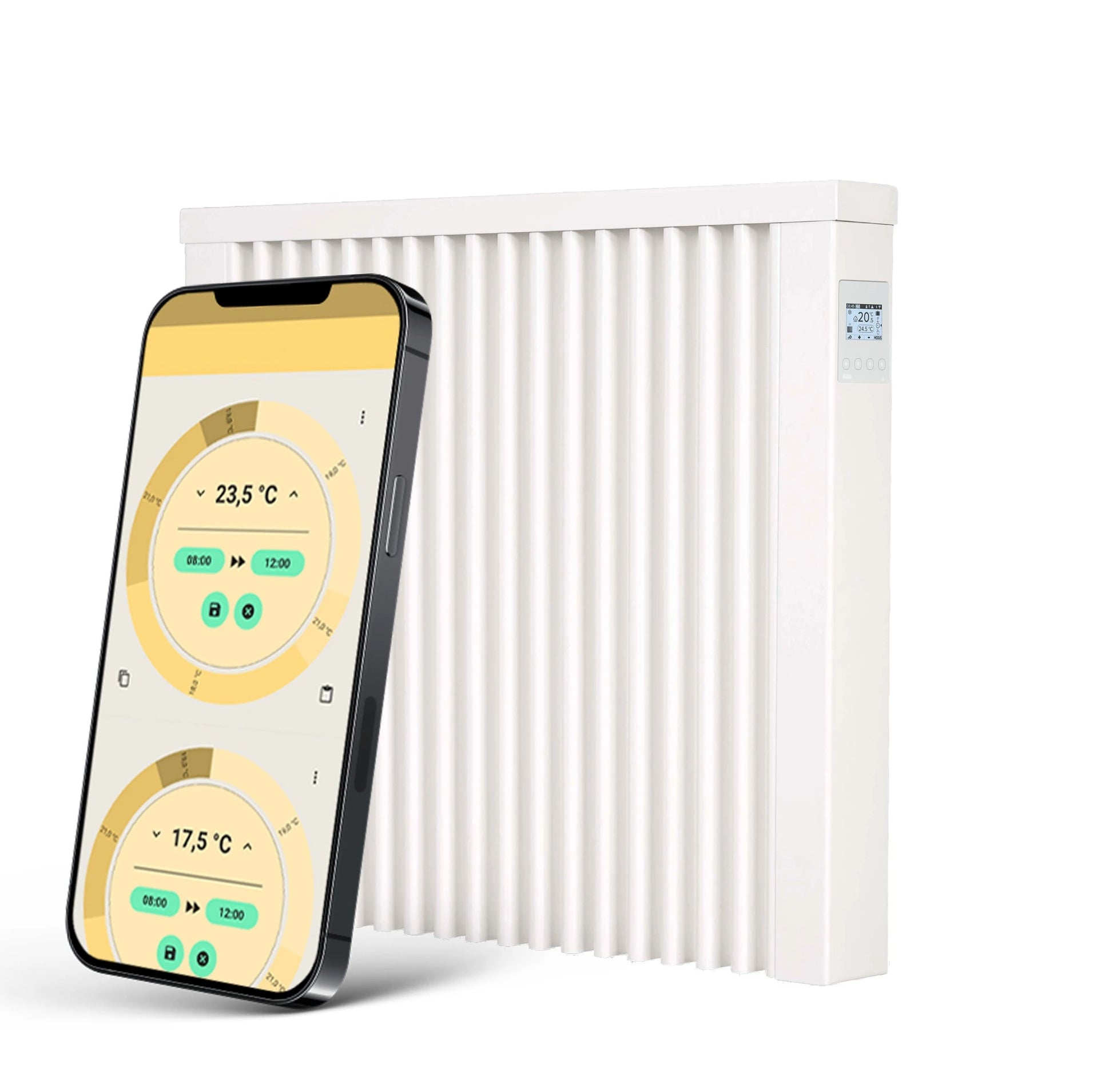 Elektroheizung im modernen Wohnzimmer mit Sessel Wandheizkörper AeroFlow Tall vor heller Wand 
Kompakte Elektroheizung im Badezimmer neben Handtüchern
Slim Elektroheizung unter dem Fenster installiert 
Heizkörper mit Schamottespeicher in neutralem Interieur 
Elektroheizung im Homeoffice neben Schreibtisch Weißer 
Heizkörper mit Thermostat an Steckdose Wohnzimmer mit Pflanze und flachem Heizkörper 
Bad mit Spiegel und schmaler Wandheizung 
Kinderzimmer mit sicherer Elektroheizung an der Wand 