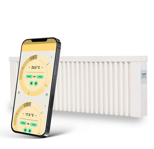 Elektroheizung im modernen Wohnzimmer mit Sessel Wandheizkörper AeroFlow Tall vor heller Wand 
Kompakte Elektroheizung im Badezimmer neben Handtüchern
Slim Elektroheizung unter dem Fenster installiert 
Heizkörper mit Schamottespeicher in neutralem Interieur 
Elektroheizung im Homeoffice neben Schreibtisch Weißer 
Heizkörper mit Thermostat an Steckdose Wohnzimmer mit Pflanze und flachem Heizkörper 
Bad mit Spiegel und schmaler Wandheizung 
Kinderzimmer mit sicherer Elektroheizung an der Wand 